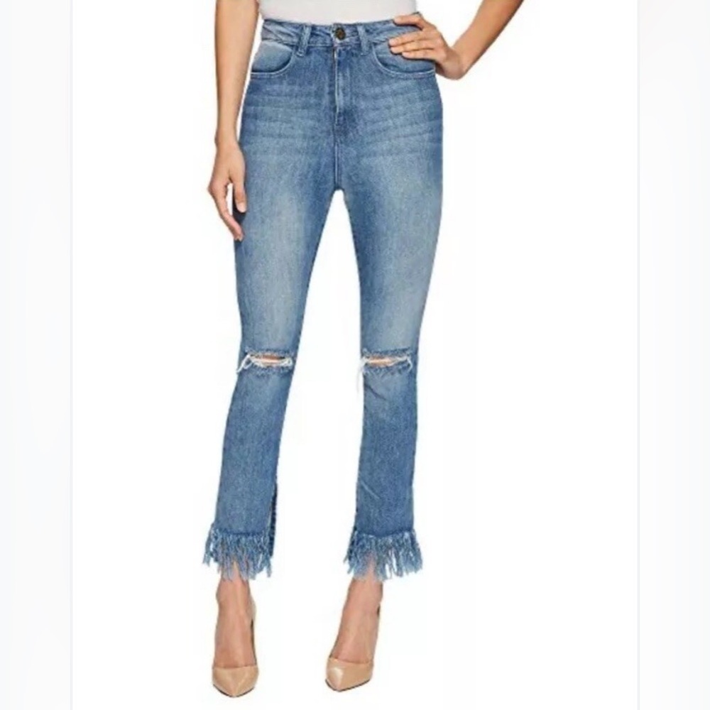 Show Me Your Mumu Blue Brooklyn High Rise‎ Distressed Fringe Ankle Jeans Size 27